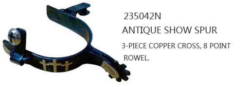 235042N. ANTIQUE SHOW SPUR. 3-PIECE COPPER CROSS, 8 POINT ROWEL.